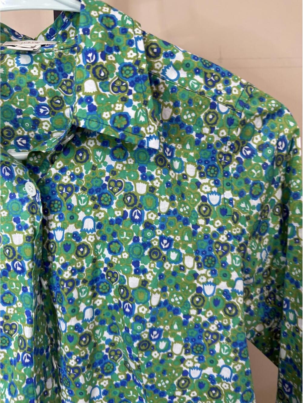 Women's J.Crew 0 Green Long Sleeve Floral Print Shirt - Picture 5 of 10